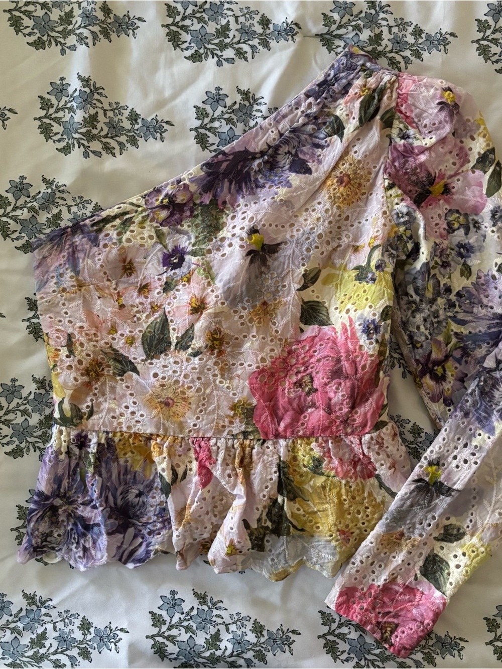 Express One-Shoulder Floral Eyelet Top